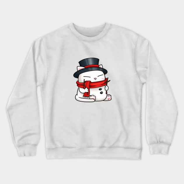 Christmas Snowman Cat Crewneck Sweatshirt by Takeda_Art